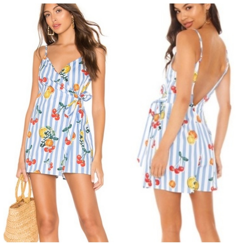 New Show Me Your Mumu Addison Romper Fruit Basket Poplin Wrap Size Large